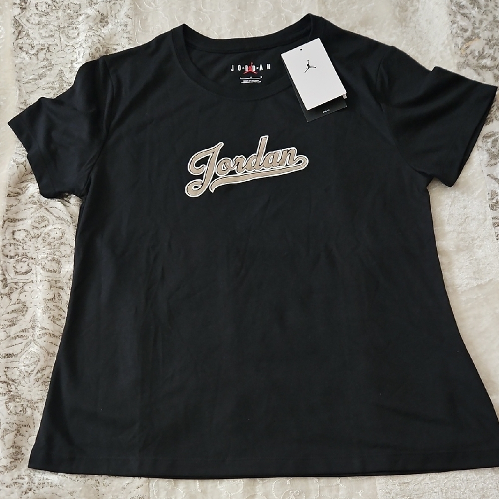 Jordan Women's Black Tee with Script Logo - LARGE